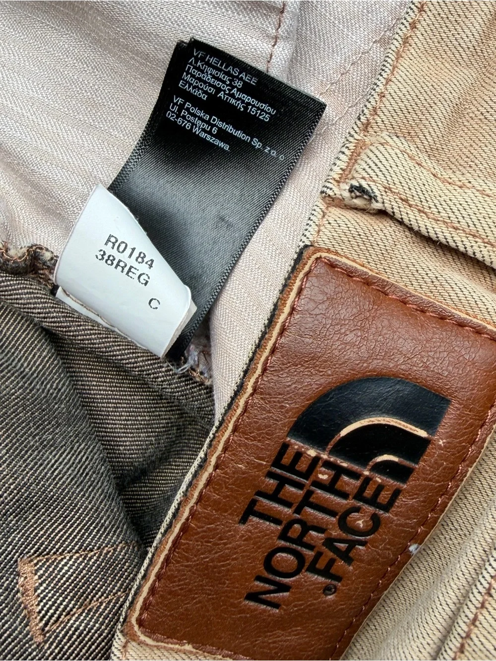The North Face Mens 38x 31 Khaki Straight Leg Denim Hiking Work Pants Jeans P4